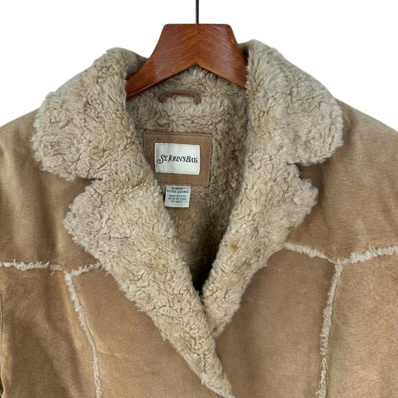 Vintage Y2K Suede Leather Jacket Coat Womens XL Sherpa Lined Penny Lane Brown - Picture 2 of 13